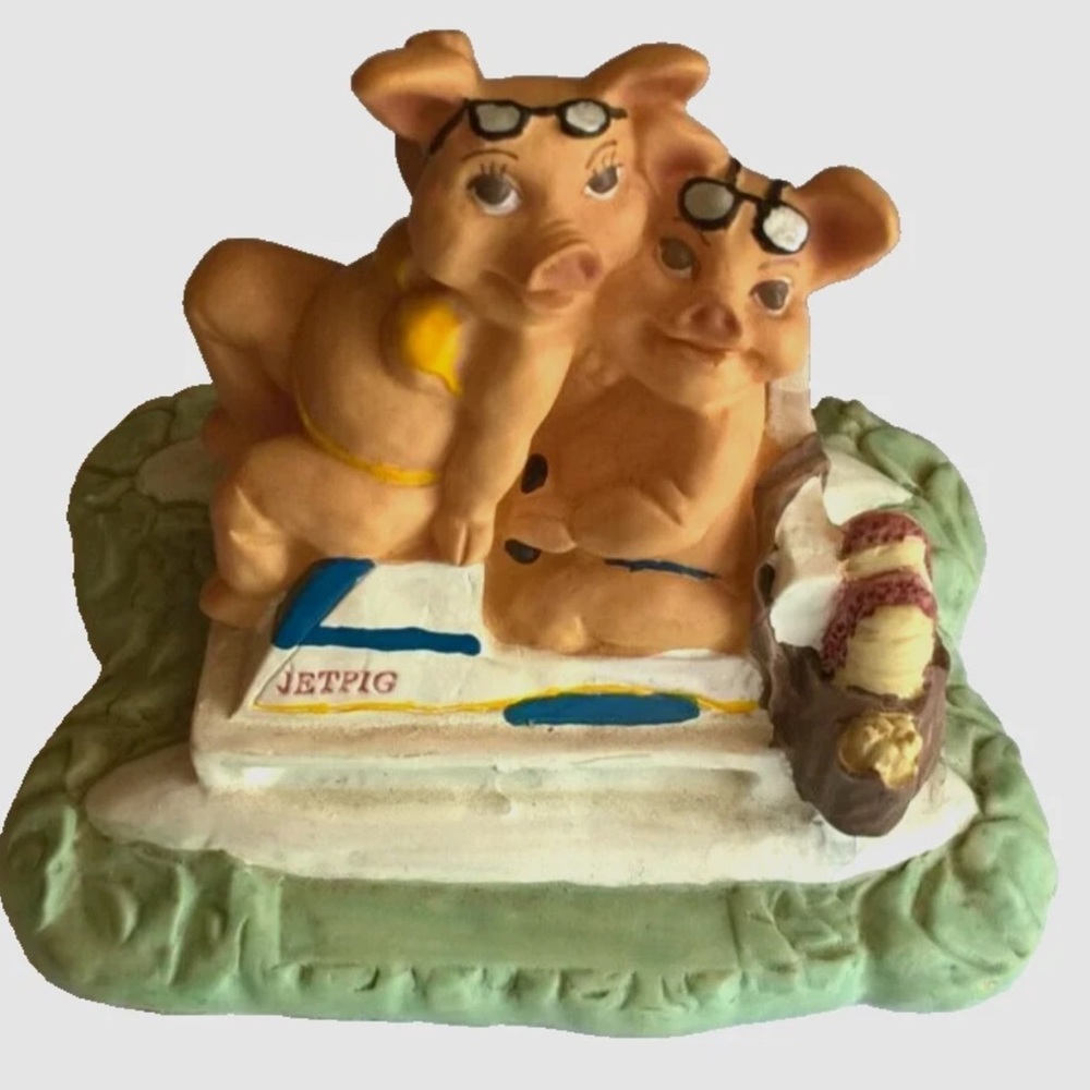 Vintage. Jetpig. Two Pigs Figurine with Sunglasses on a Jet Ski.